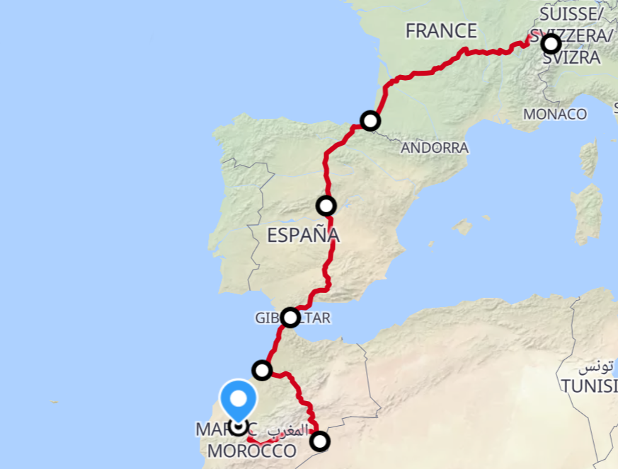 Carte du trajet du 4L Trophy 2026
